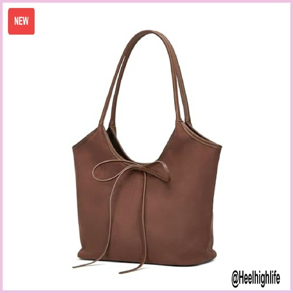Large Suede Hobo Shoulder Bag with Bow Detail - Holds iPad Essentials - Picture 3 of 8